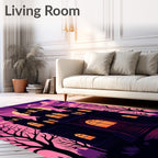 Mysterious Gothic Castle Twilight Scene Rug
