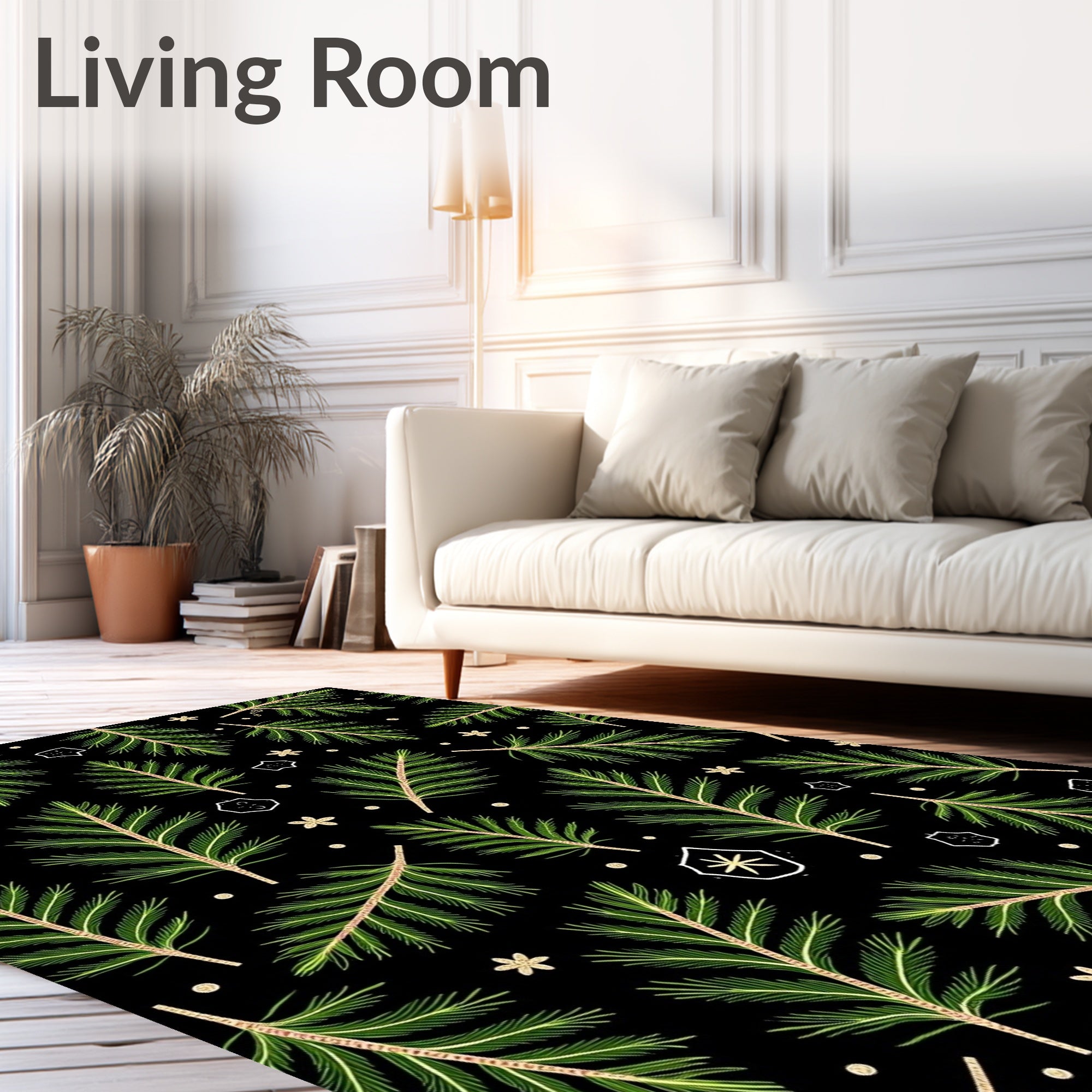 Evergreen Pine Boughs Black Rug