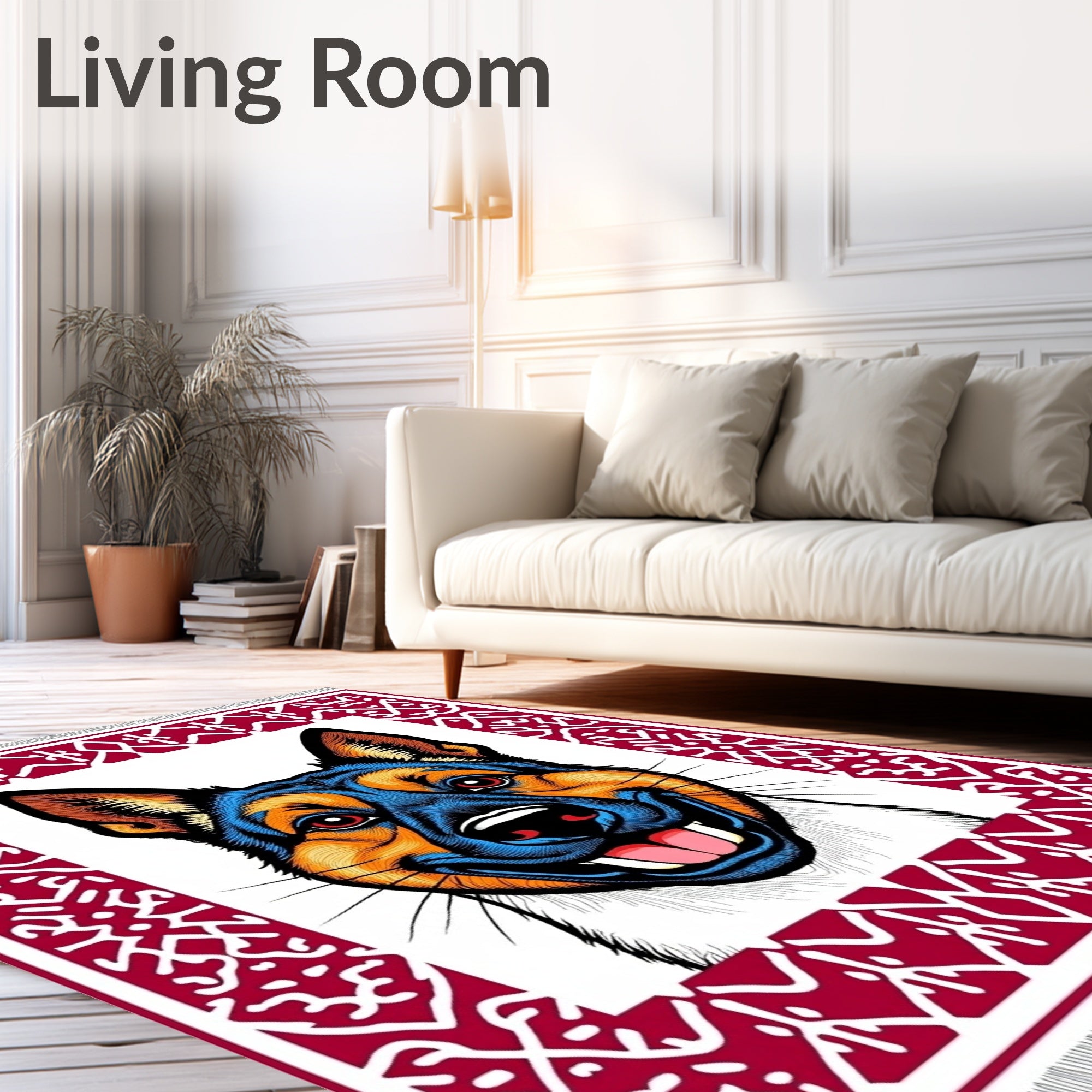 Crimson Dog Portrait Ornamental Border Rug