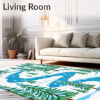 Winter Evergreen River Snowflakes Scene Rug