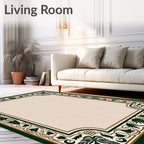 Classic Green Gold Leaf Scroll Border Rug
