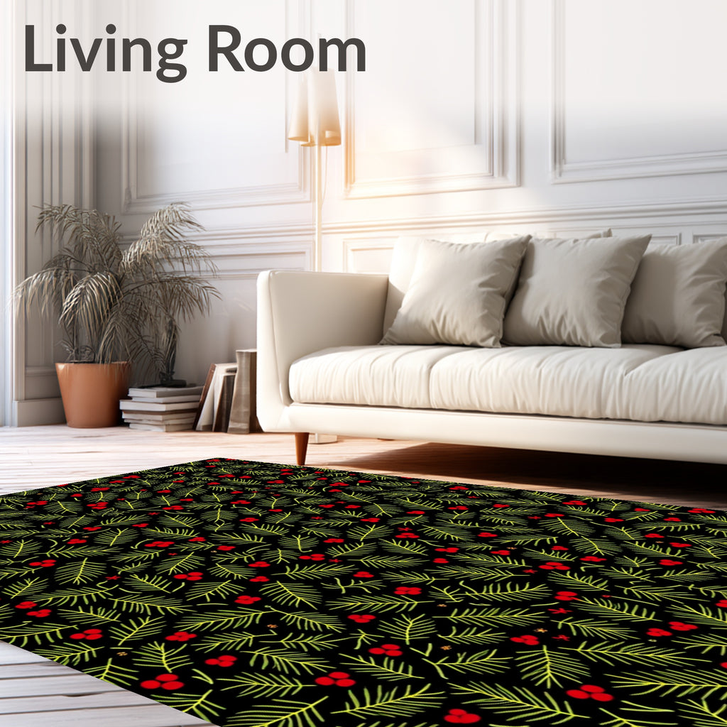 Green Pine Red Berry Holiday Rug