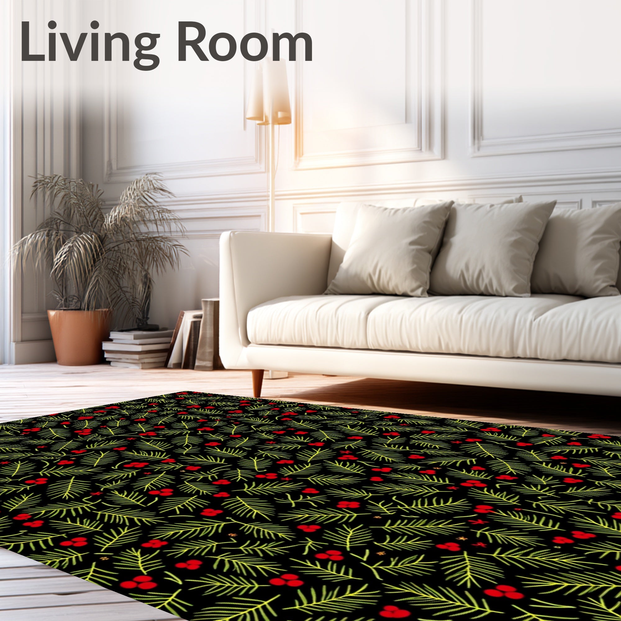 Green Pine Red Berry Holiday Rug