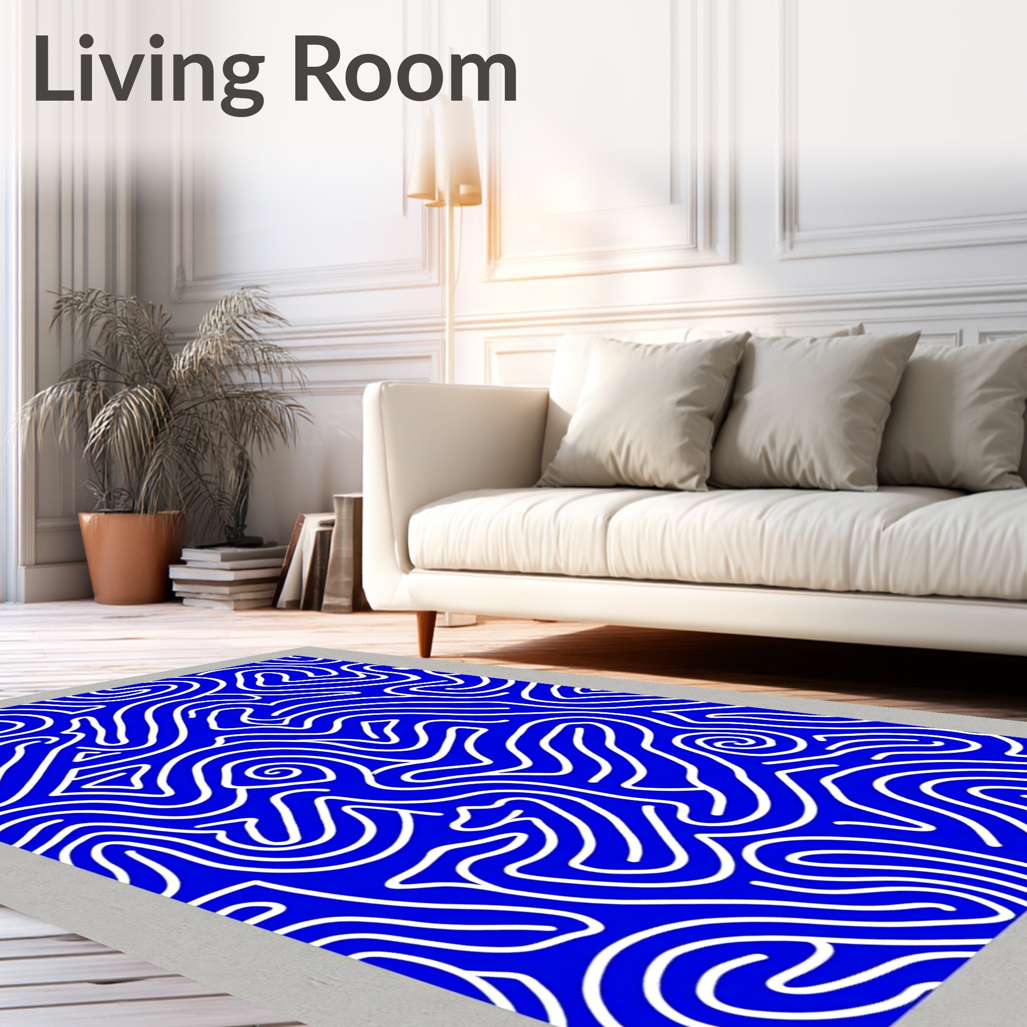Dynamic Blue White Flowing Lines Rug