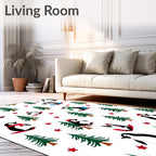 Whimsical Penguin Sledding Christmas Trees Rug