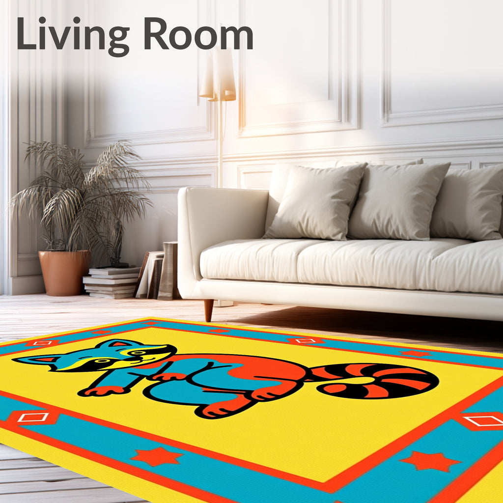 Bright Raccoon Geometric Border Rug