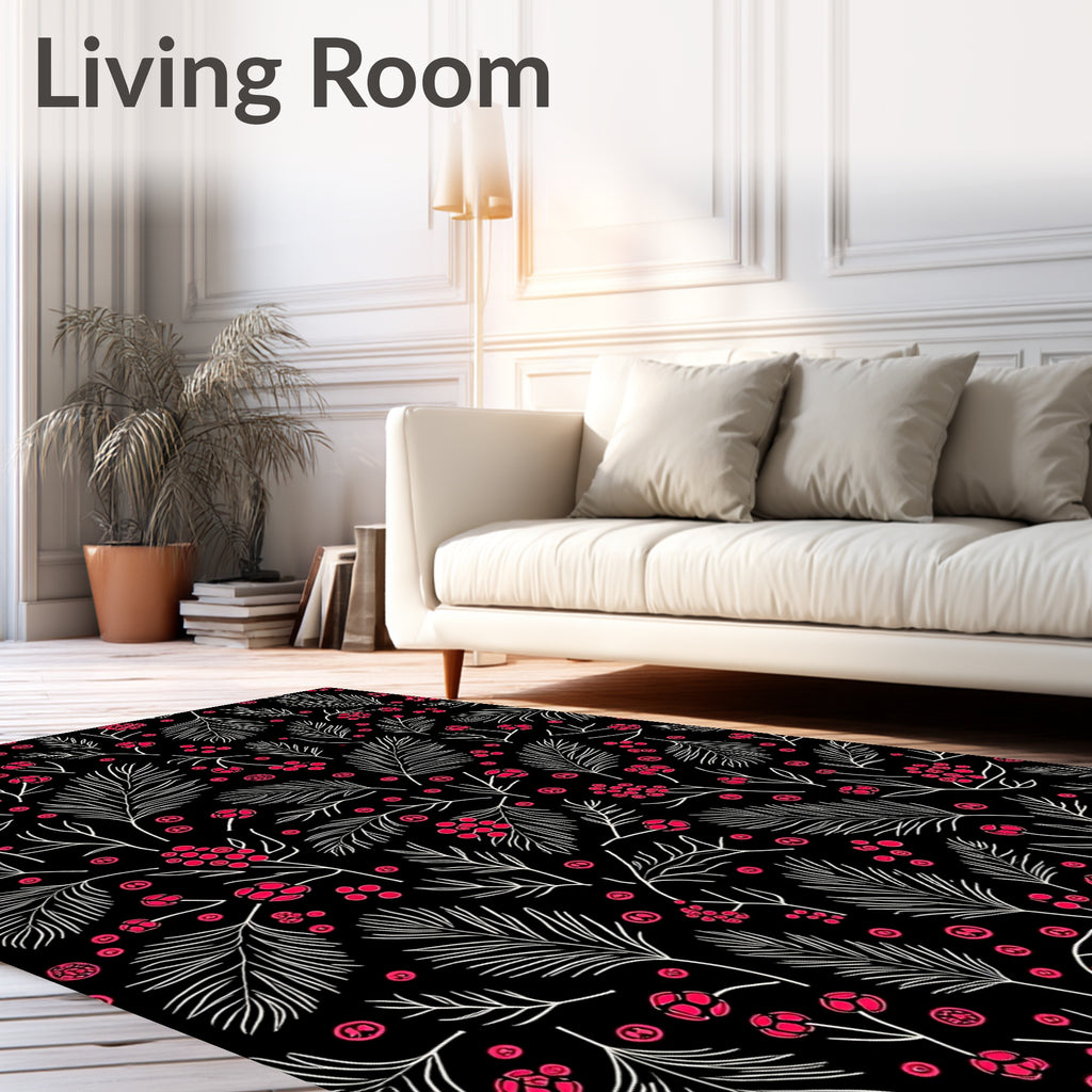 Bold Red Berry Winter Sprig Rug