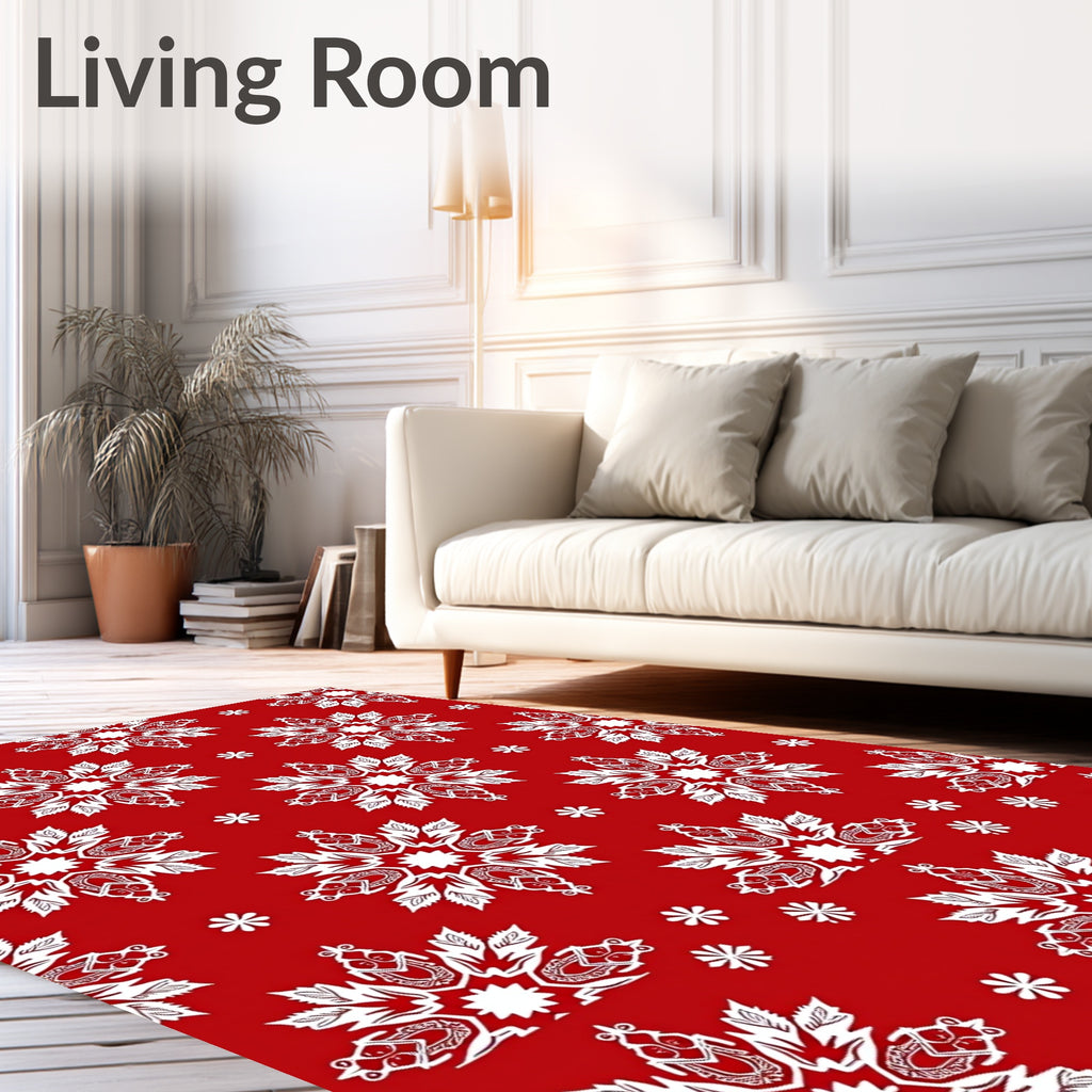 Bold Red White Snowflake Medallion Rug