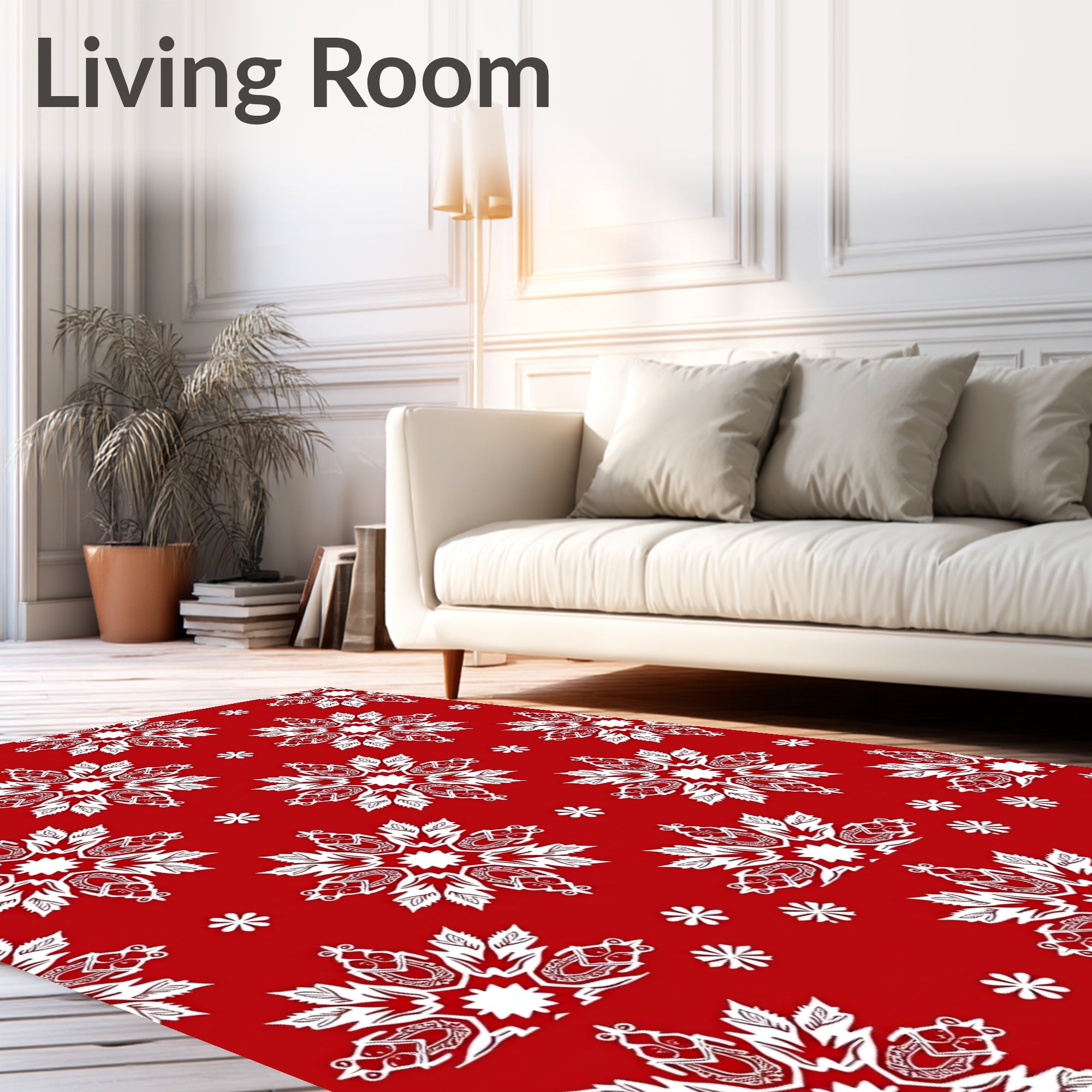 Bold Red White Snowflake Medallion Rug