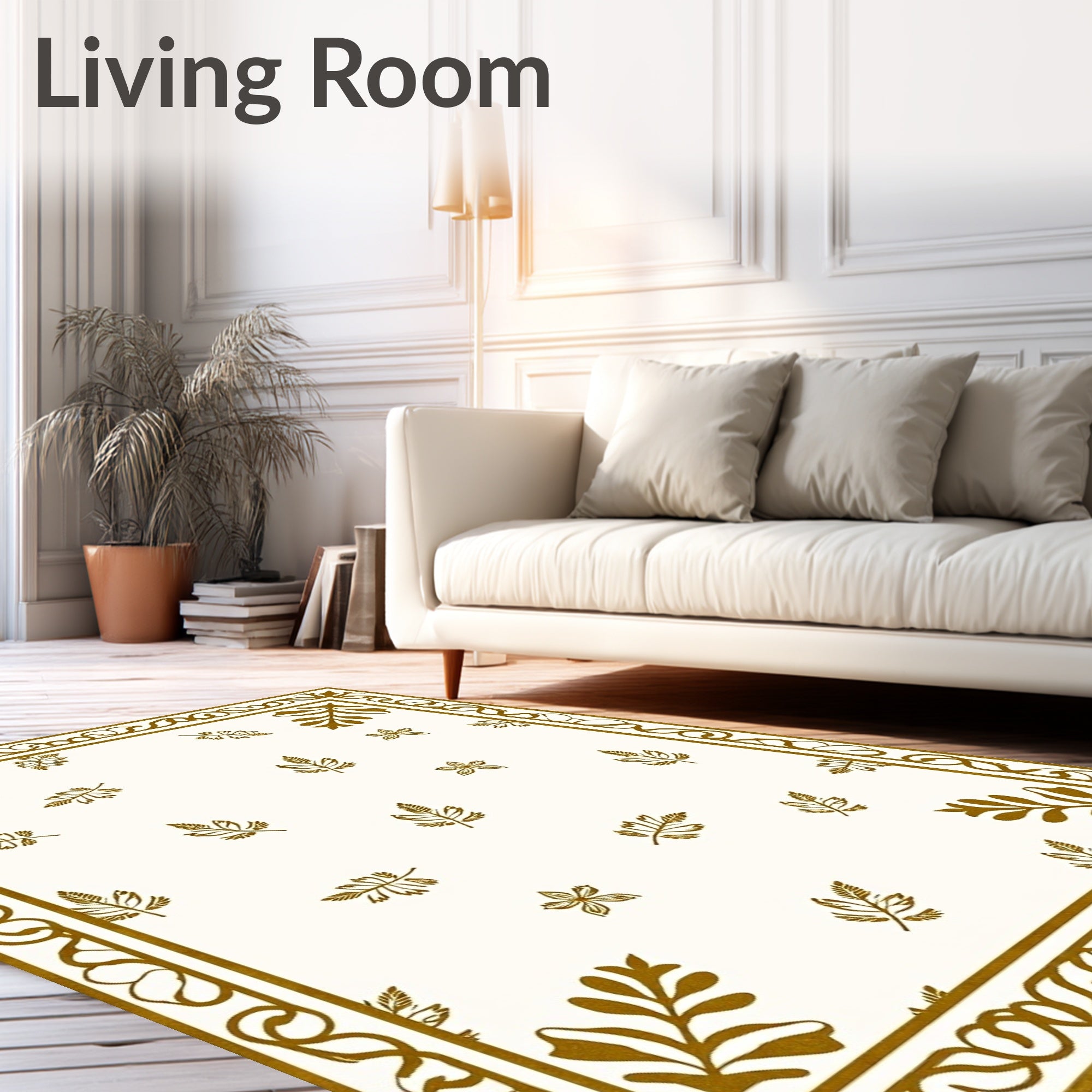 Golden Foliage Bordered Cream Rug