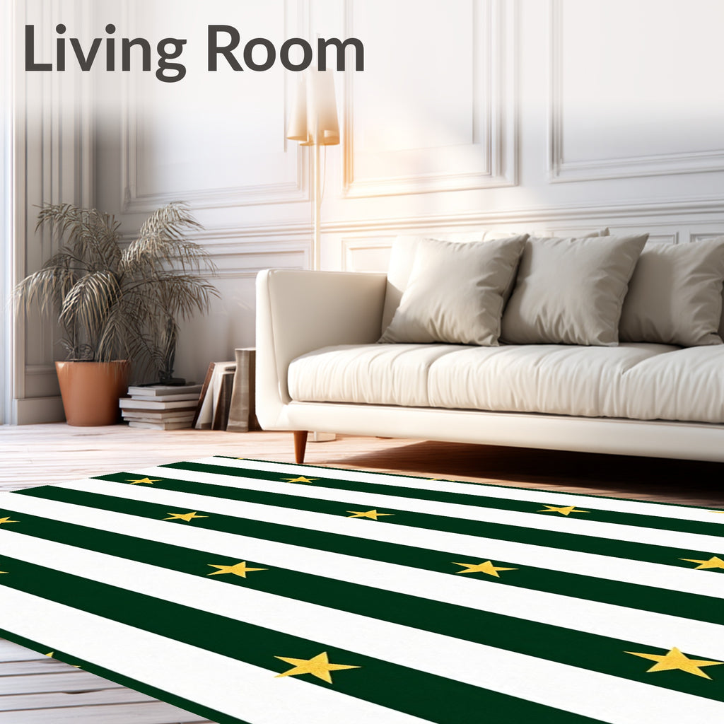 Green White Stripe Gold Star Rug