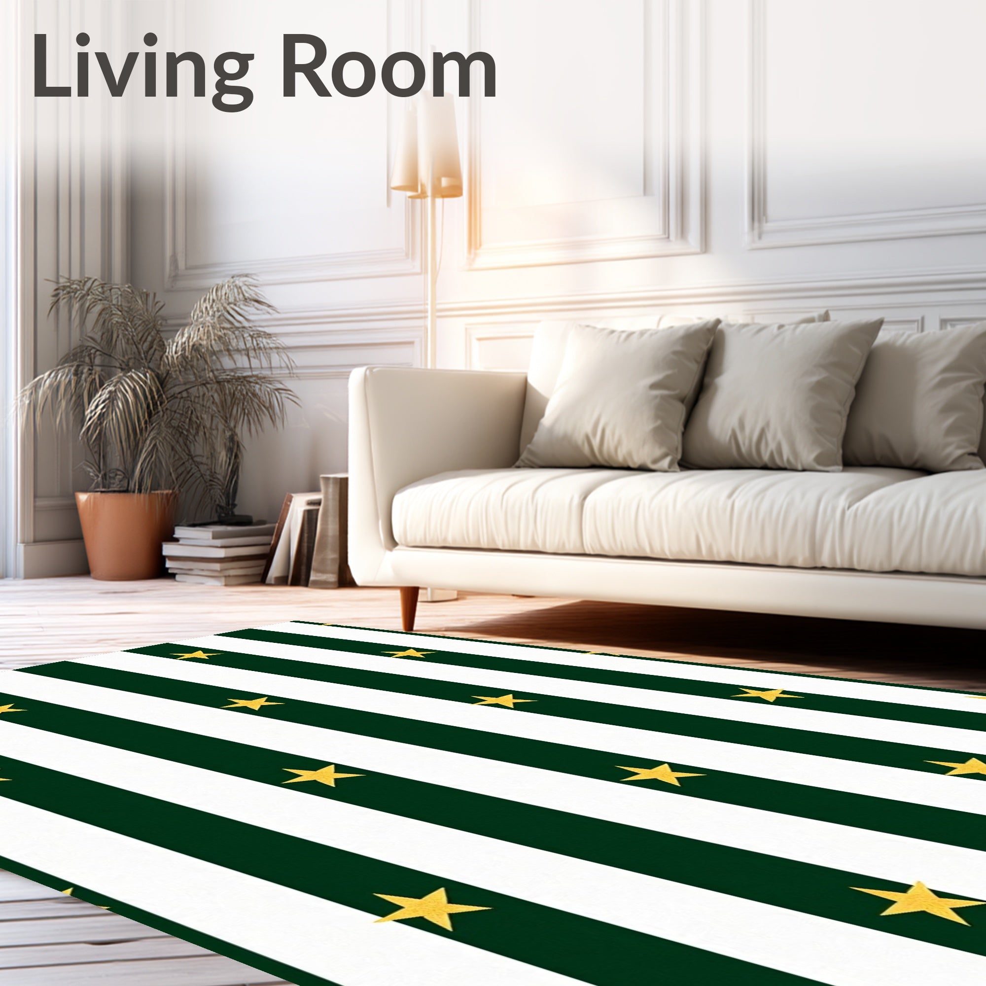 Green White Stripe Gold Star Rug