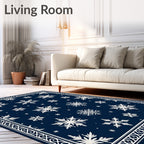 Midnight Blue Snowflakes Border Rug
