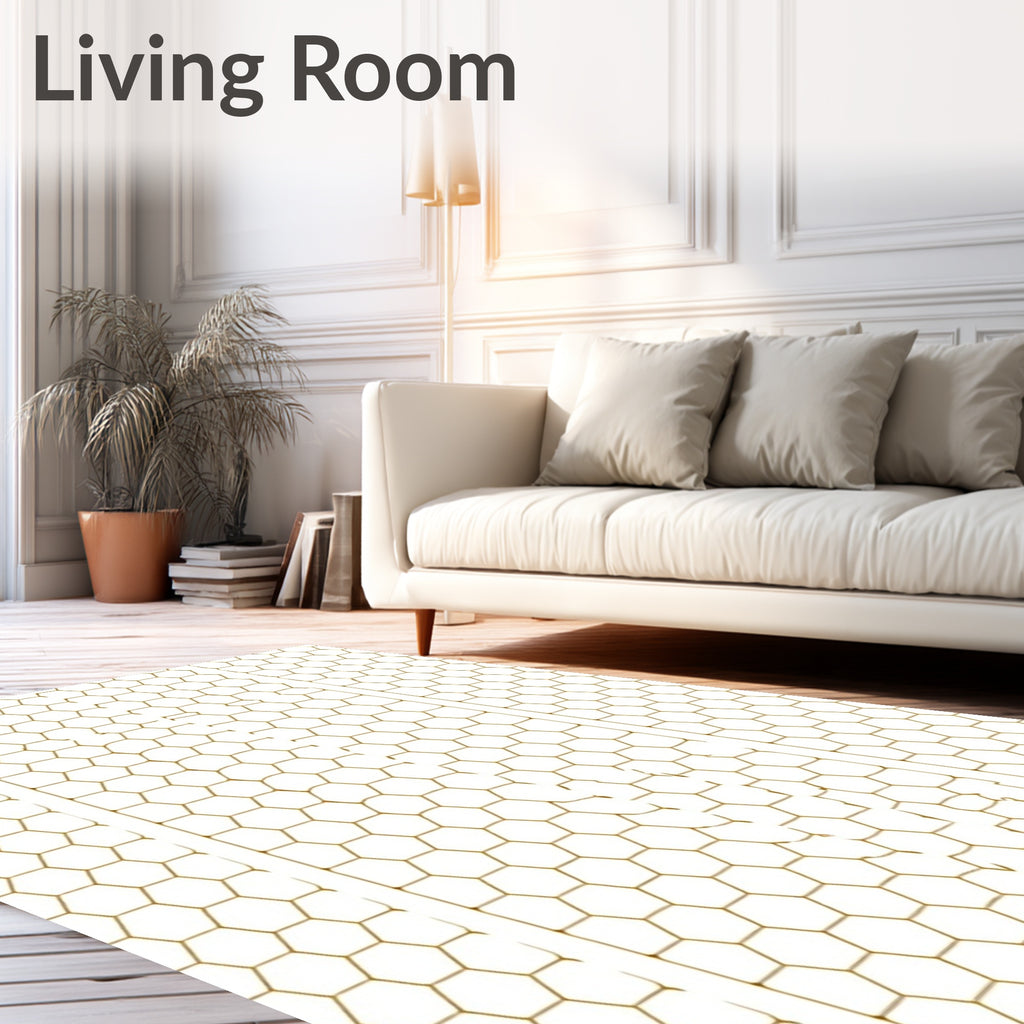 Golden Hexagon Grid Broken Stripe Rug