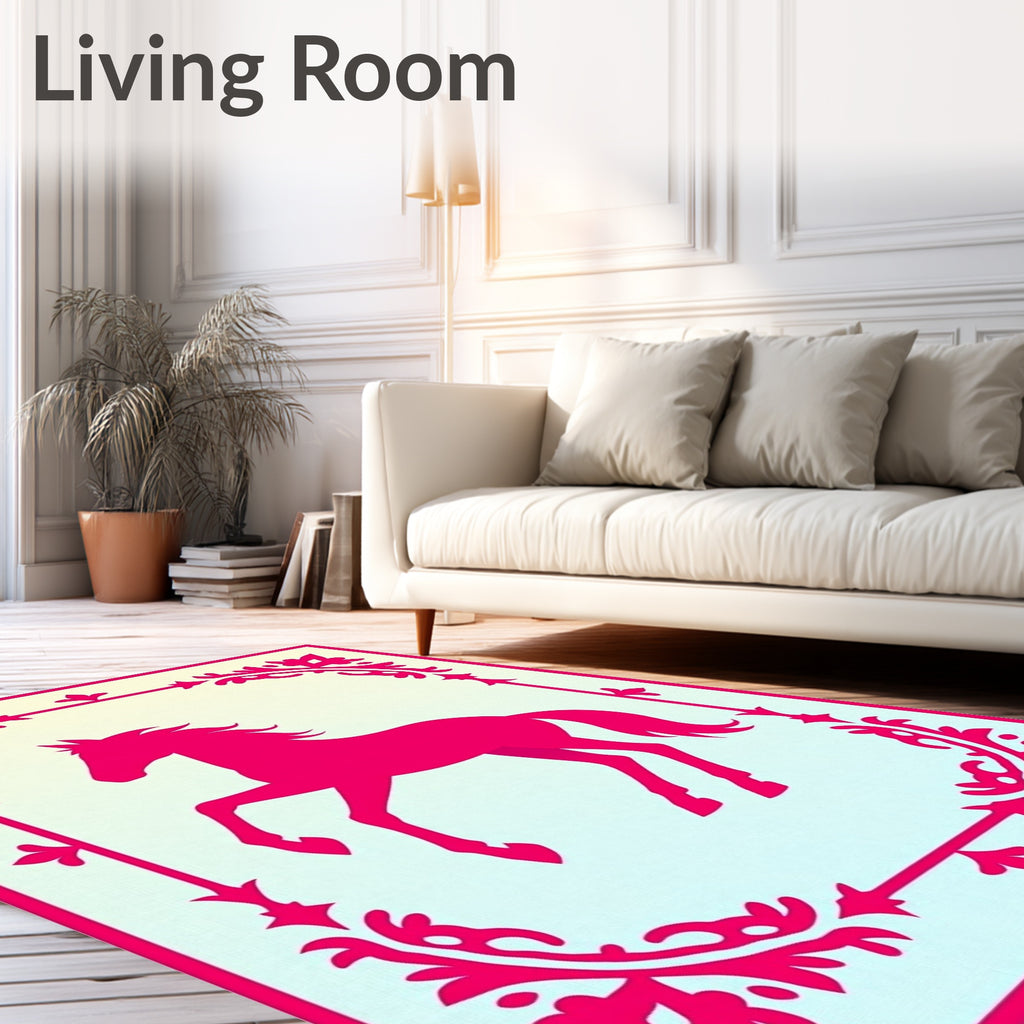 Vibrant Magenta Horse Framed Botanical Rug