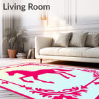Vibrant Magenta Horse Framed Botanical Rug