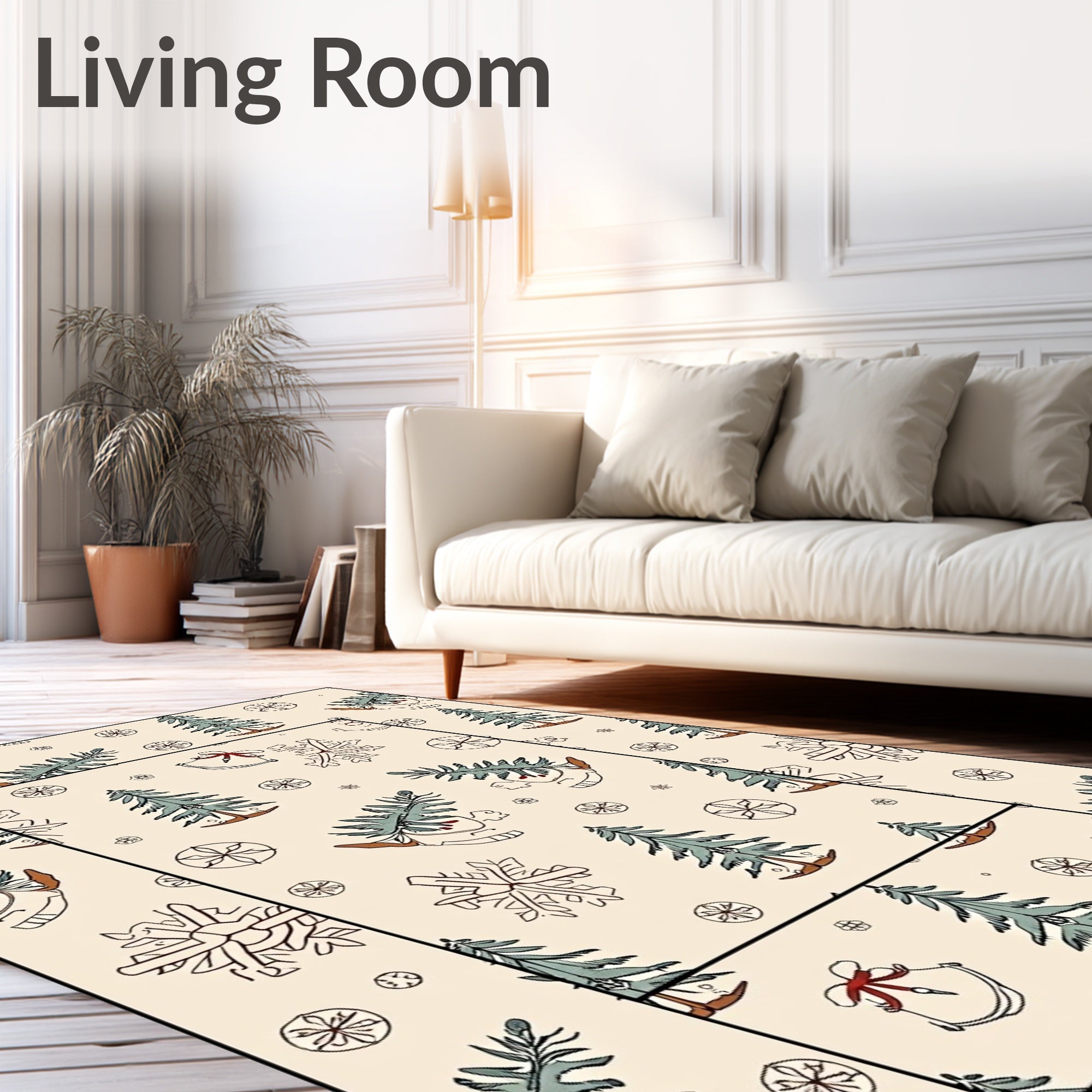 Cream Winter Pinecone Snowflake Bell Rug