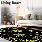 Elegant Gold Black Winter Snowflake Swirl Rug
