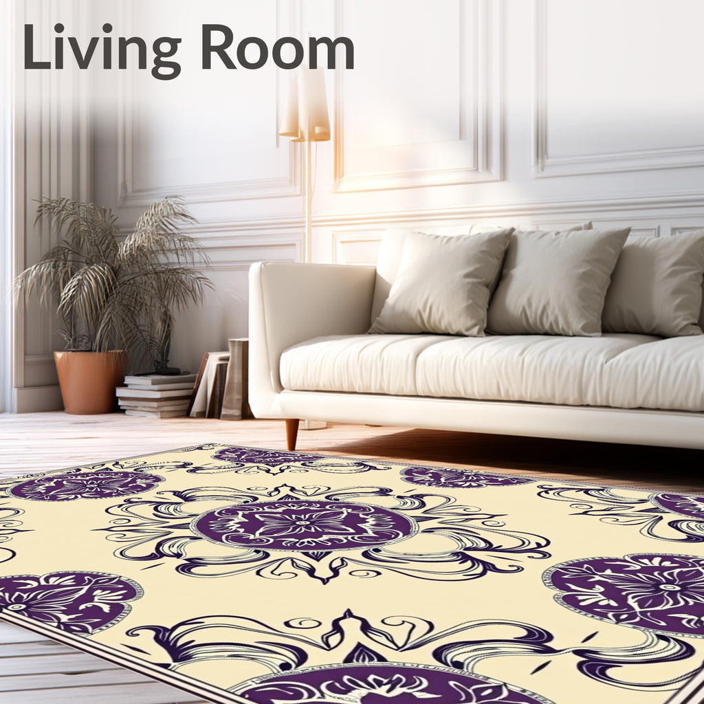 Elegant Plum Floral Mandala Arrangement Rug