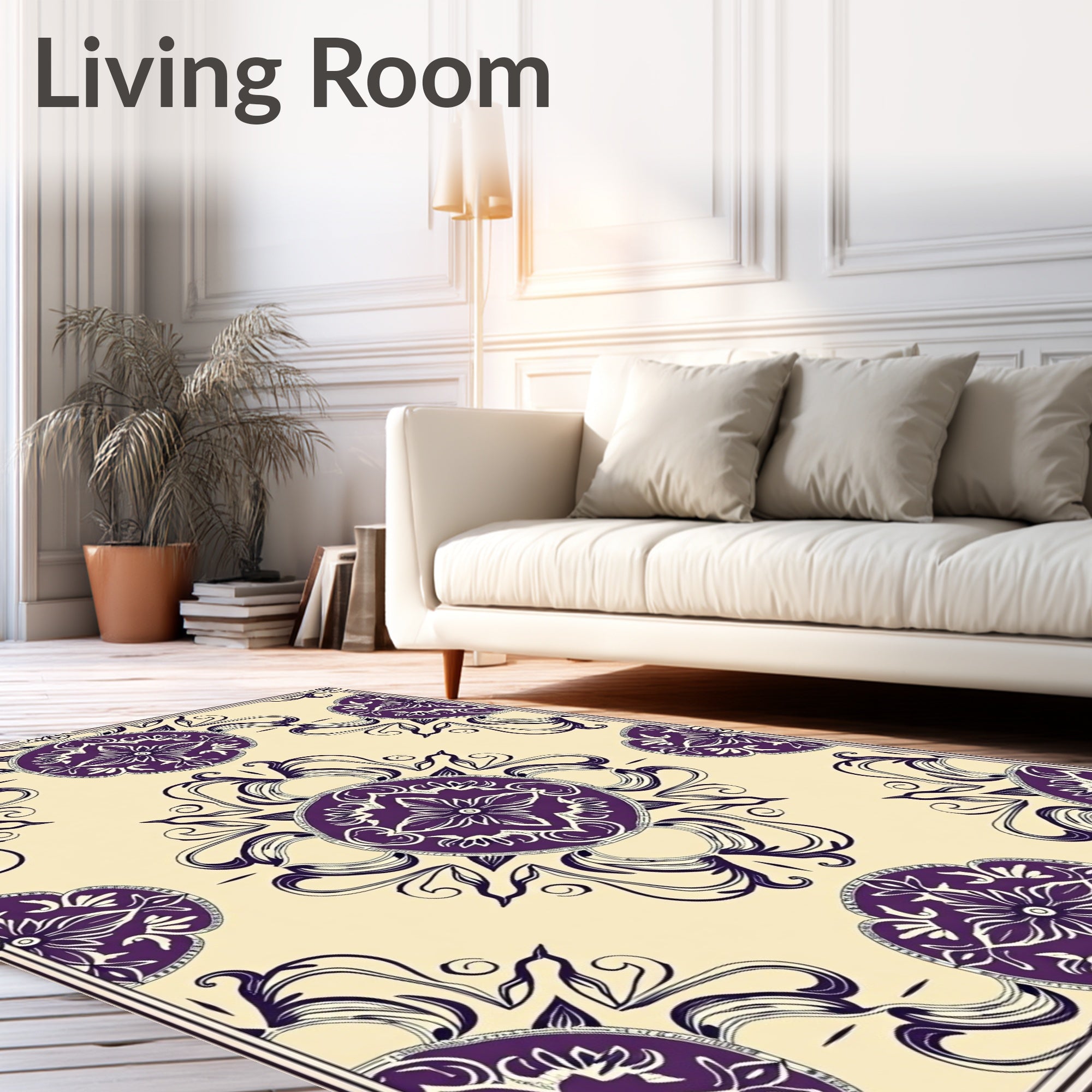 Elegant Plum Floral Mandala Arrangement Rug