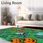 Whimsical Halloween Pumpkins Flying Birds Rug