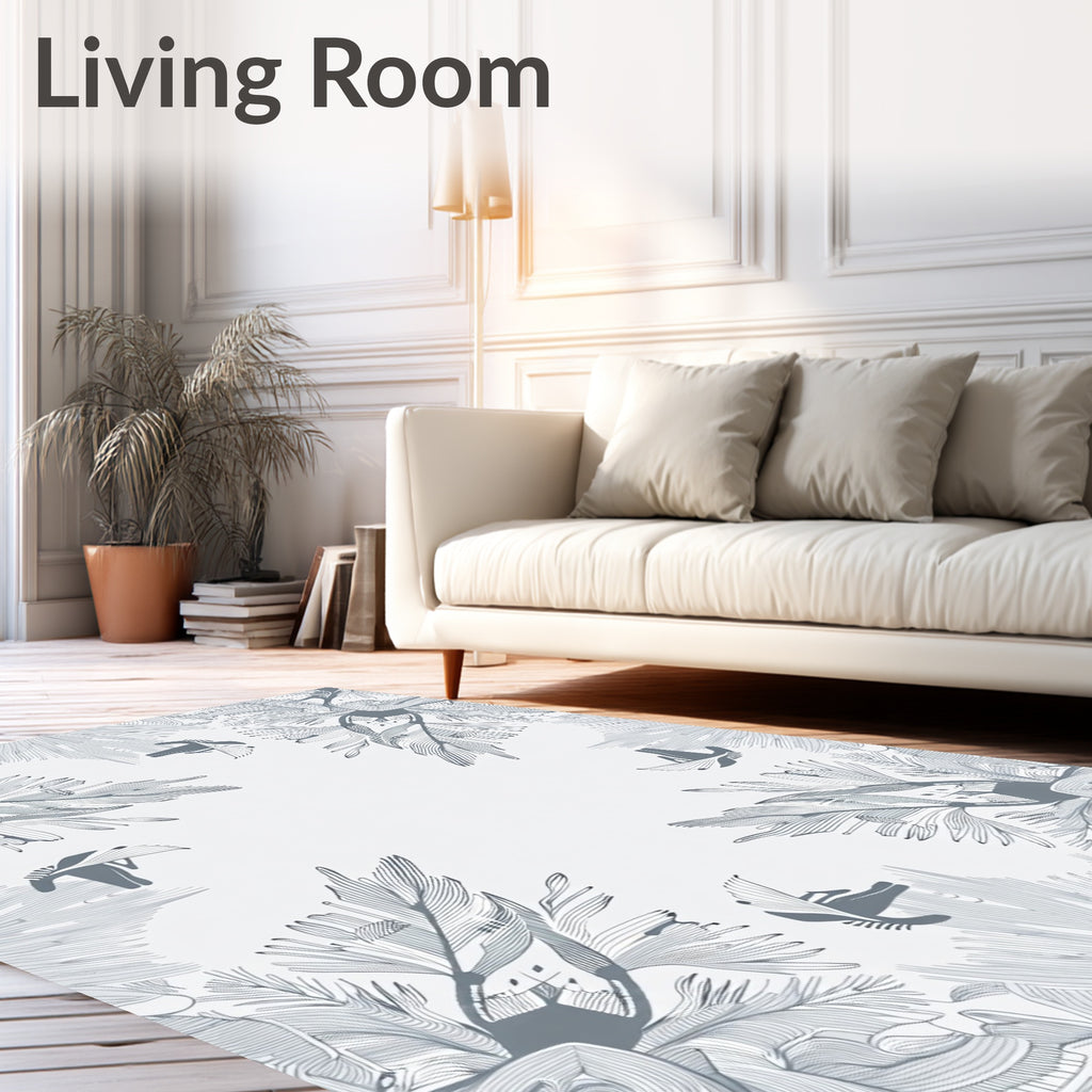 Gray Abstract Organic Lines Art Rug
