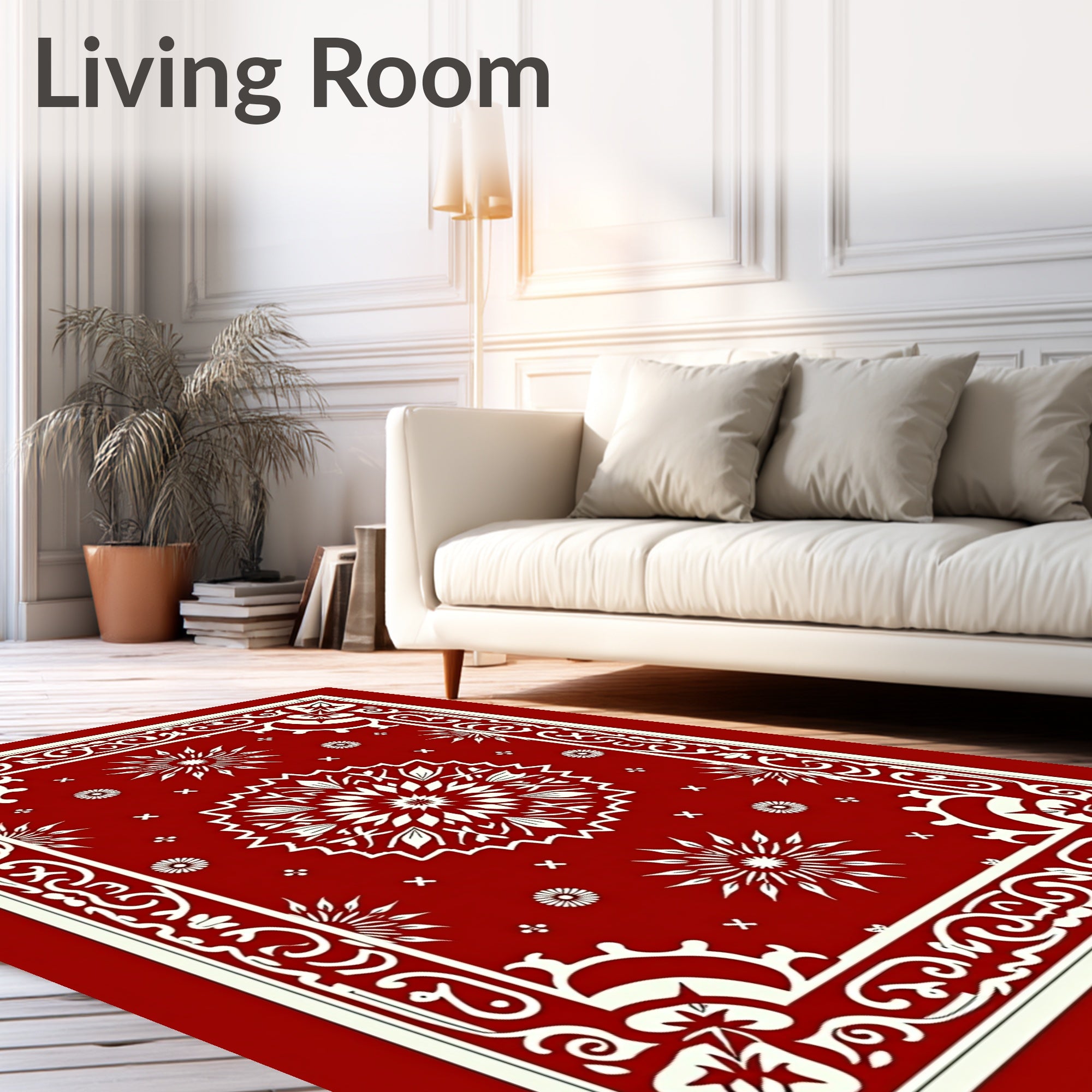 Crimson Red Medallion Floral Border Rug