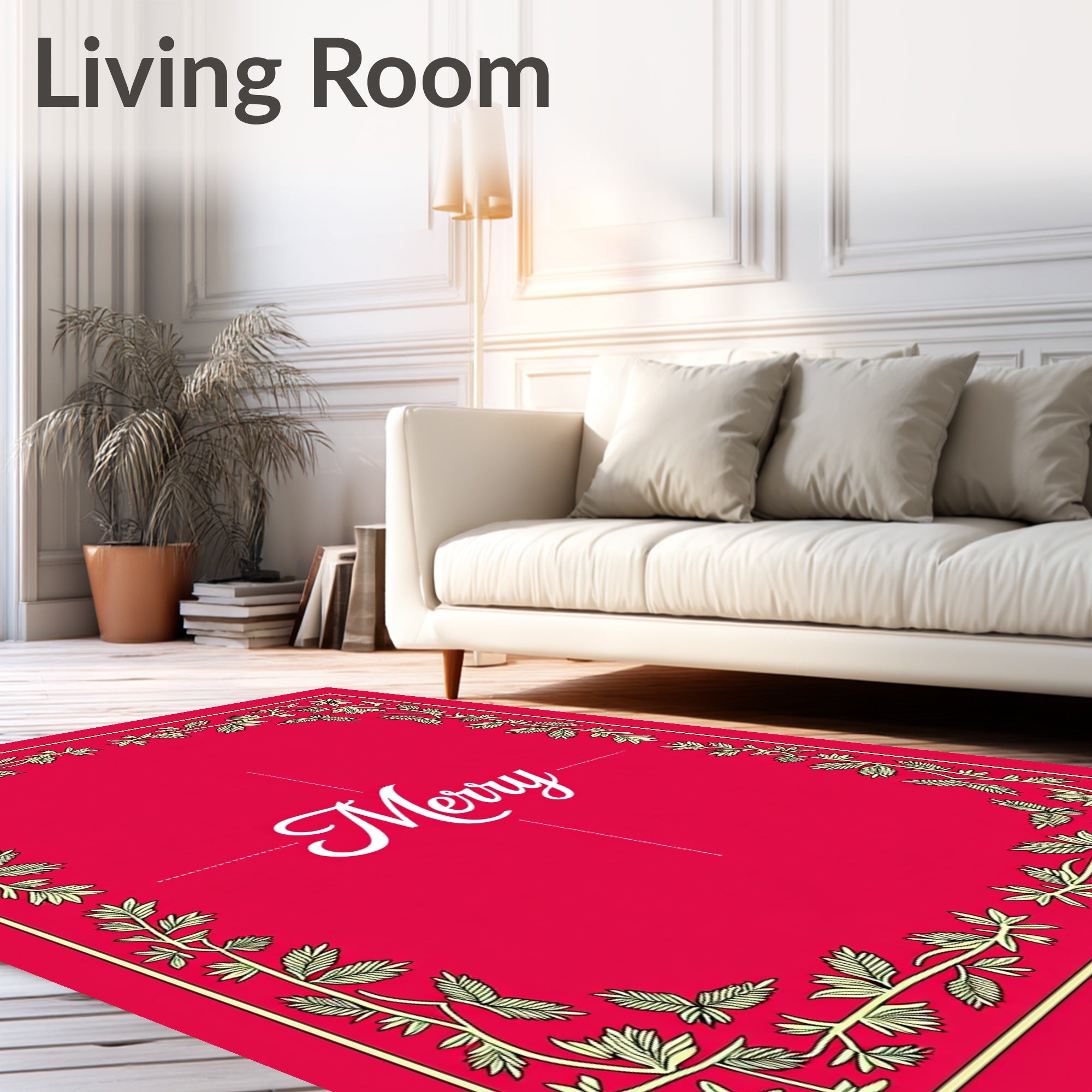 Red Floral Vine Border Christmas Rug