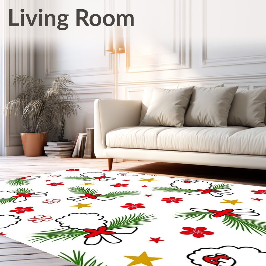 Festive Sheep Red Floral Gold Stars Rug