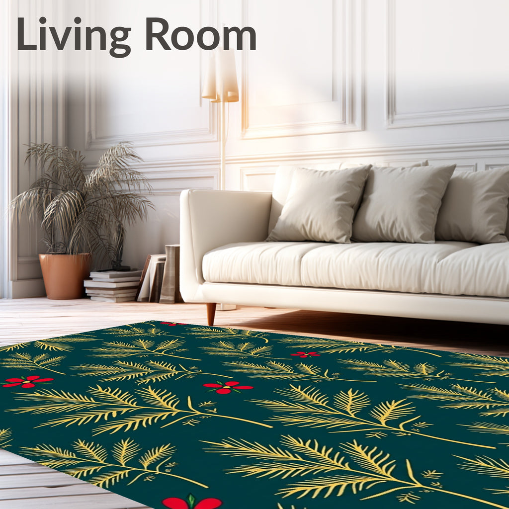 Golden Palm Fronds Red Flowers Rug