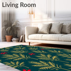 Golden Palm Fronds Red Flowers Rug