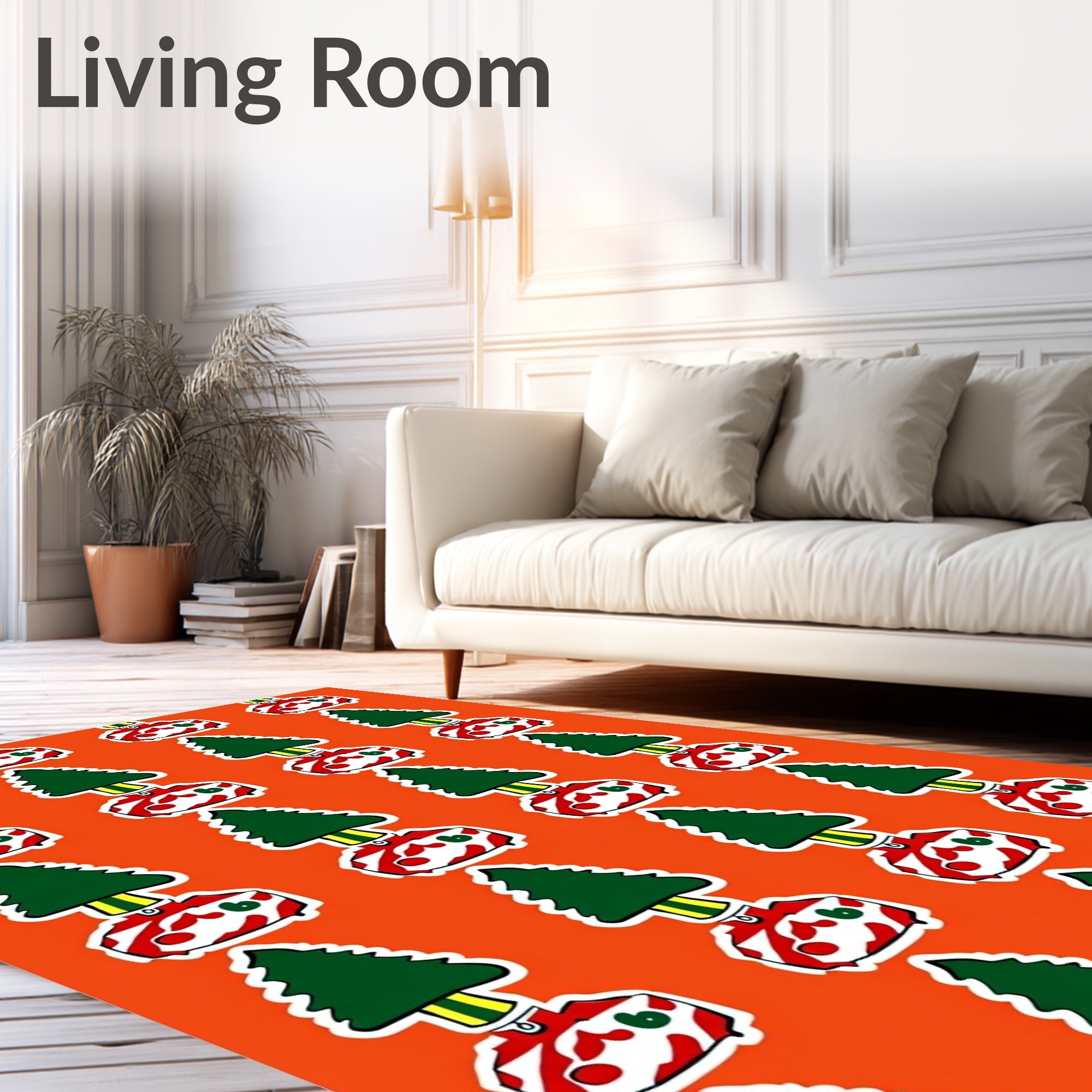 Festive Red White Tree Accents Rug