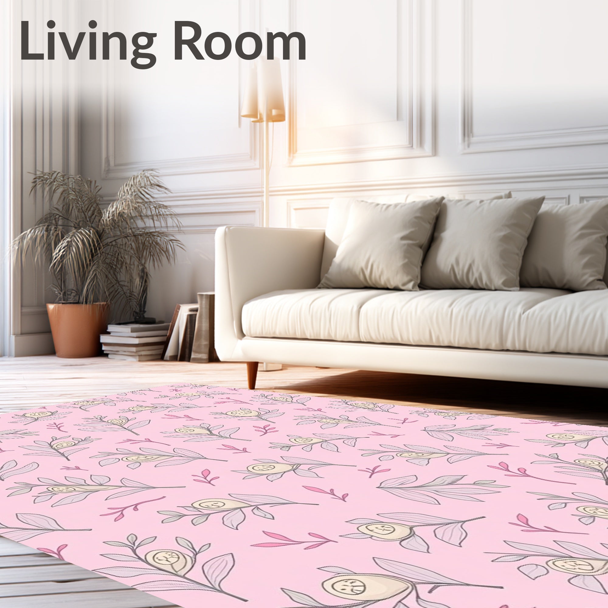 Soft Pink Floral Branches Whimsical Rug
