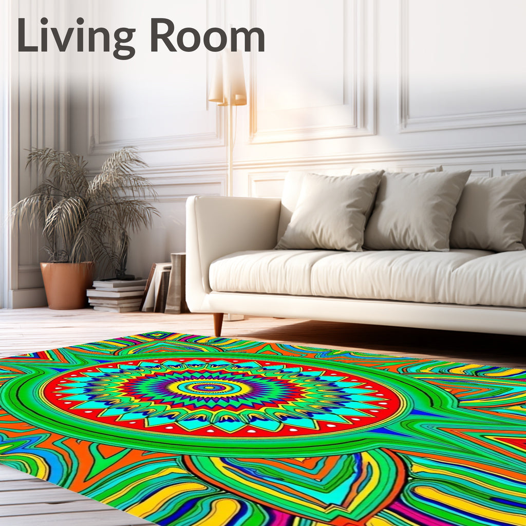 Vibrant Psychedelic Geometric Mandala Rug