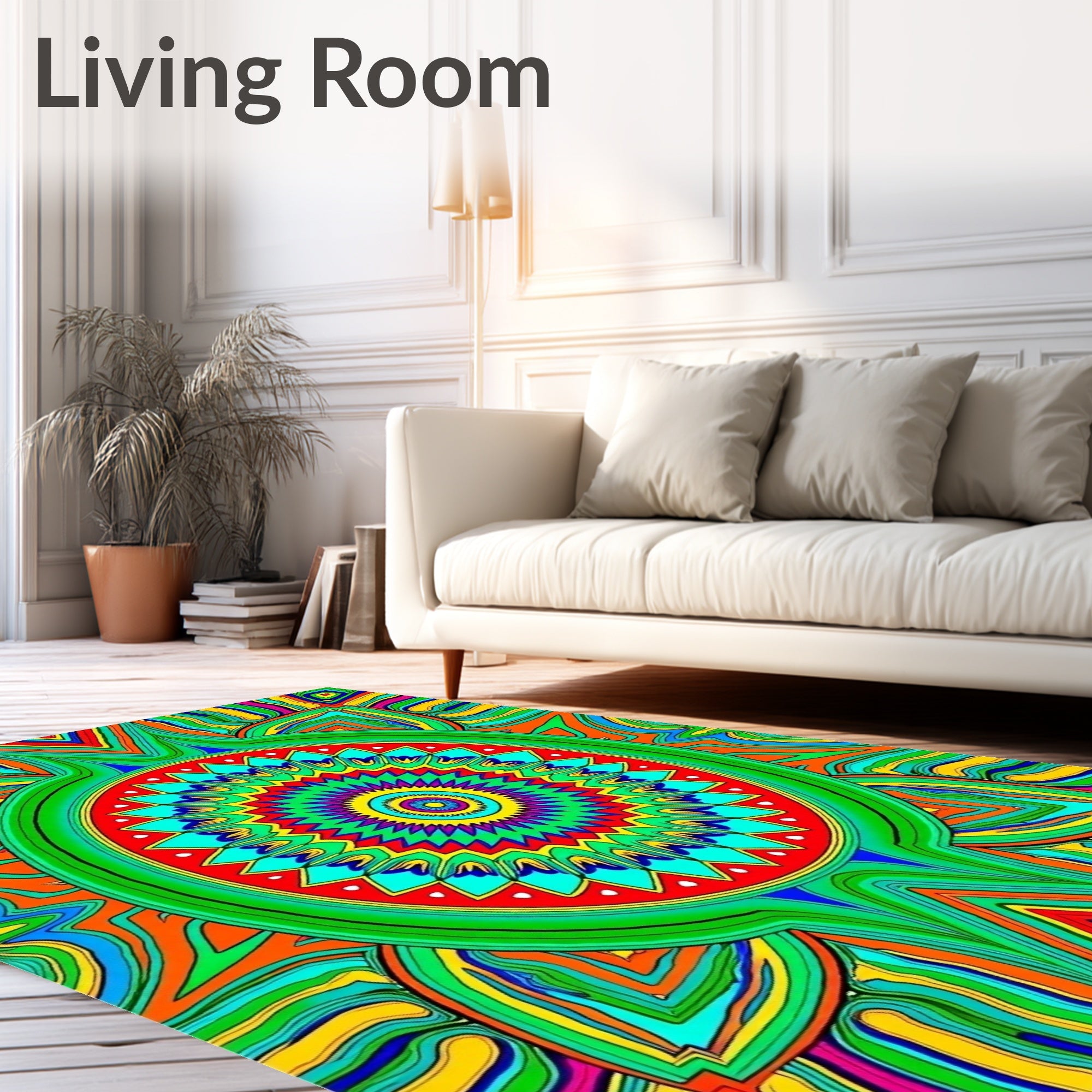 Vibrant Psychedelic Geometric Mandala Rug