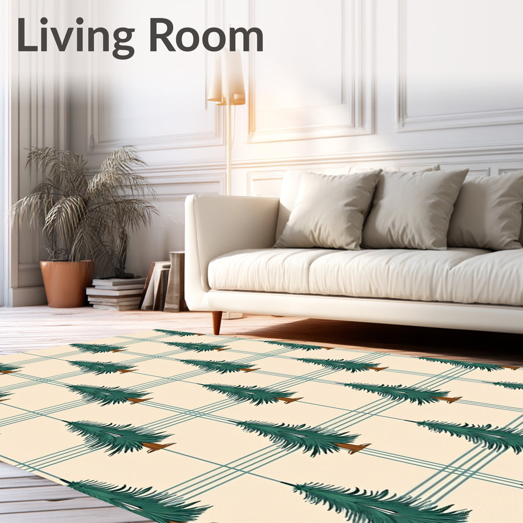 Green Pine Trees Plaid Backdrop Rug