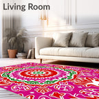 Vibrant Pink Red Green Mandala Medallion Rug