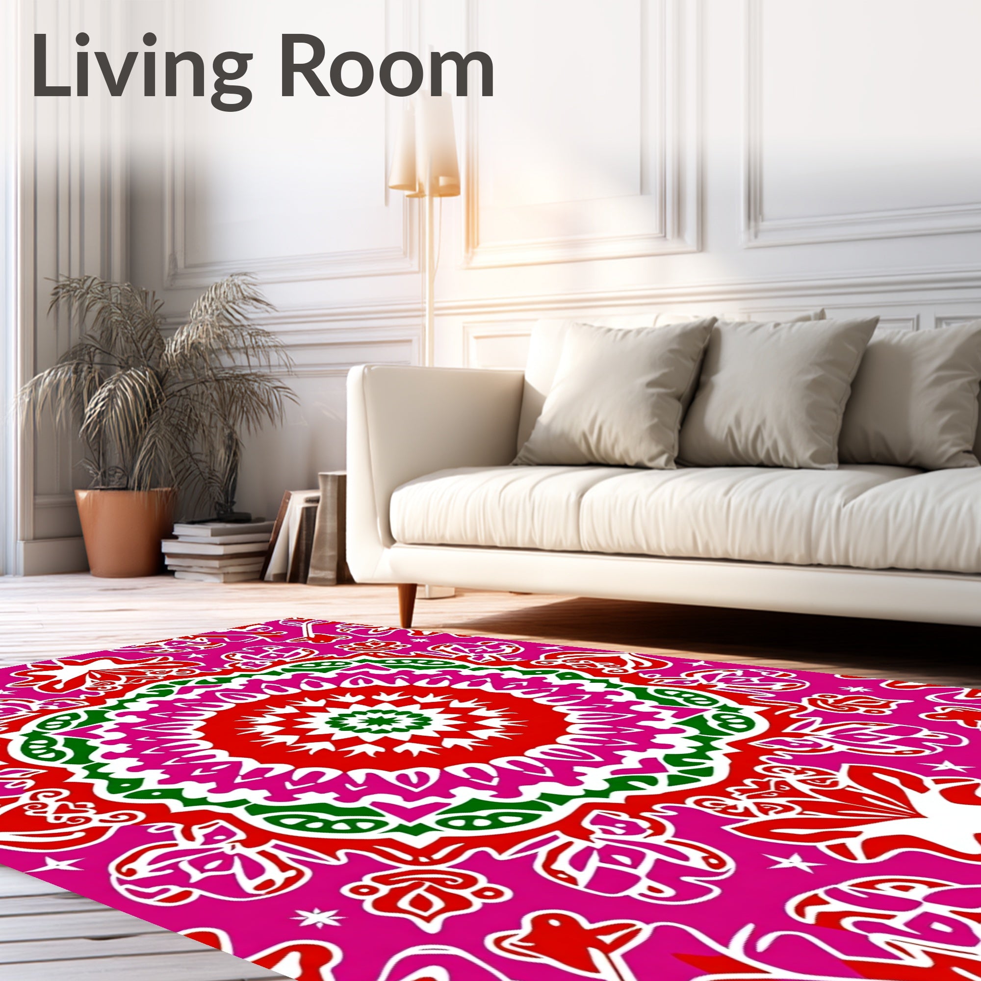 Vibrant Pink Red Green Mandala Medallion Rug