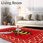Bold Red Flying Bee Honeycomb Rug