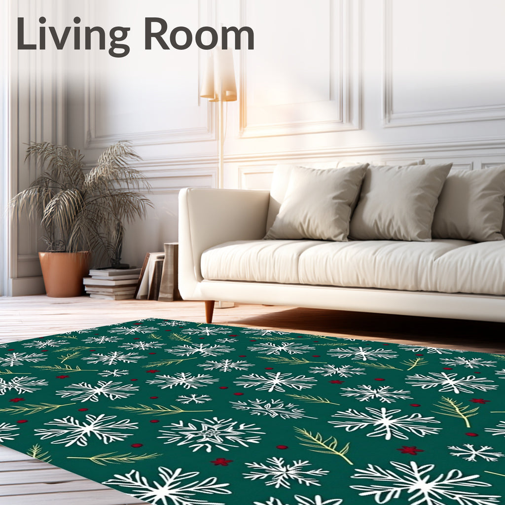 Forest Green Winter Snowflake Medley Rug