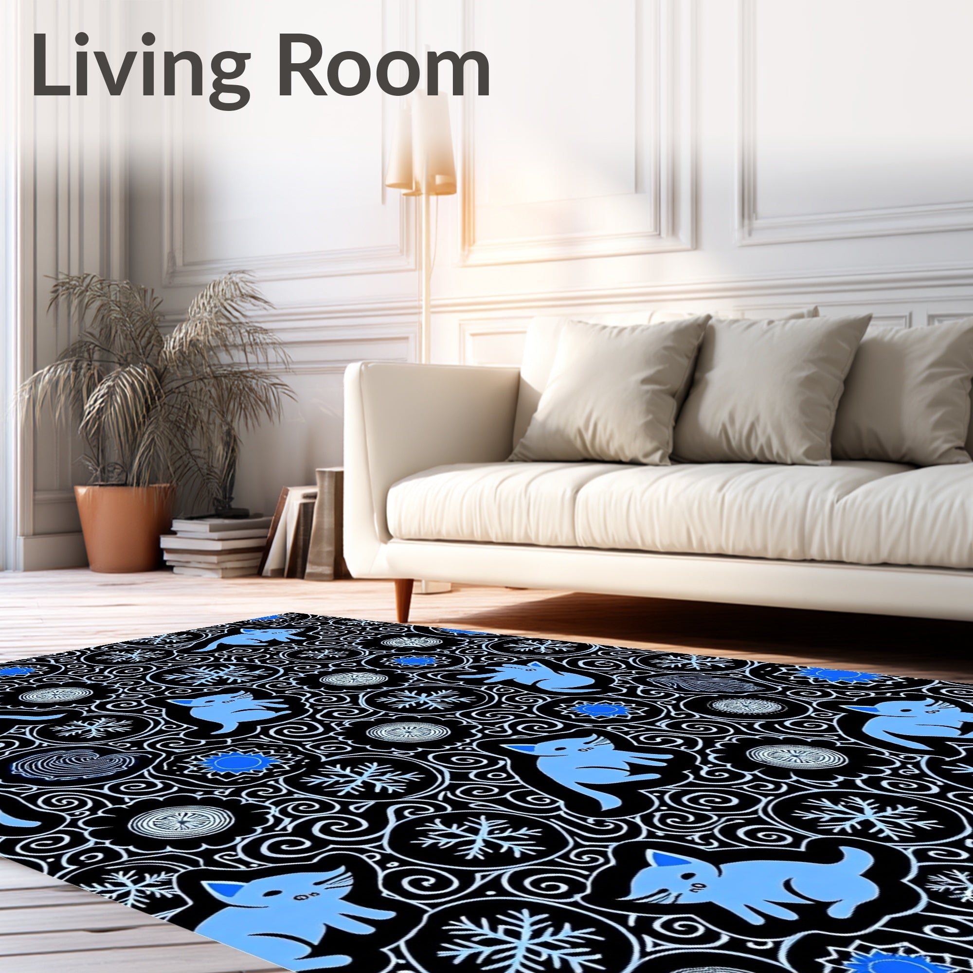 Cute Blue Cats Snowflake Circles Rug