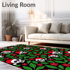 Spooky Santa Skull Red Flower Garland Rug
