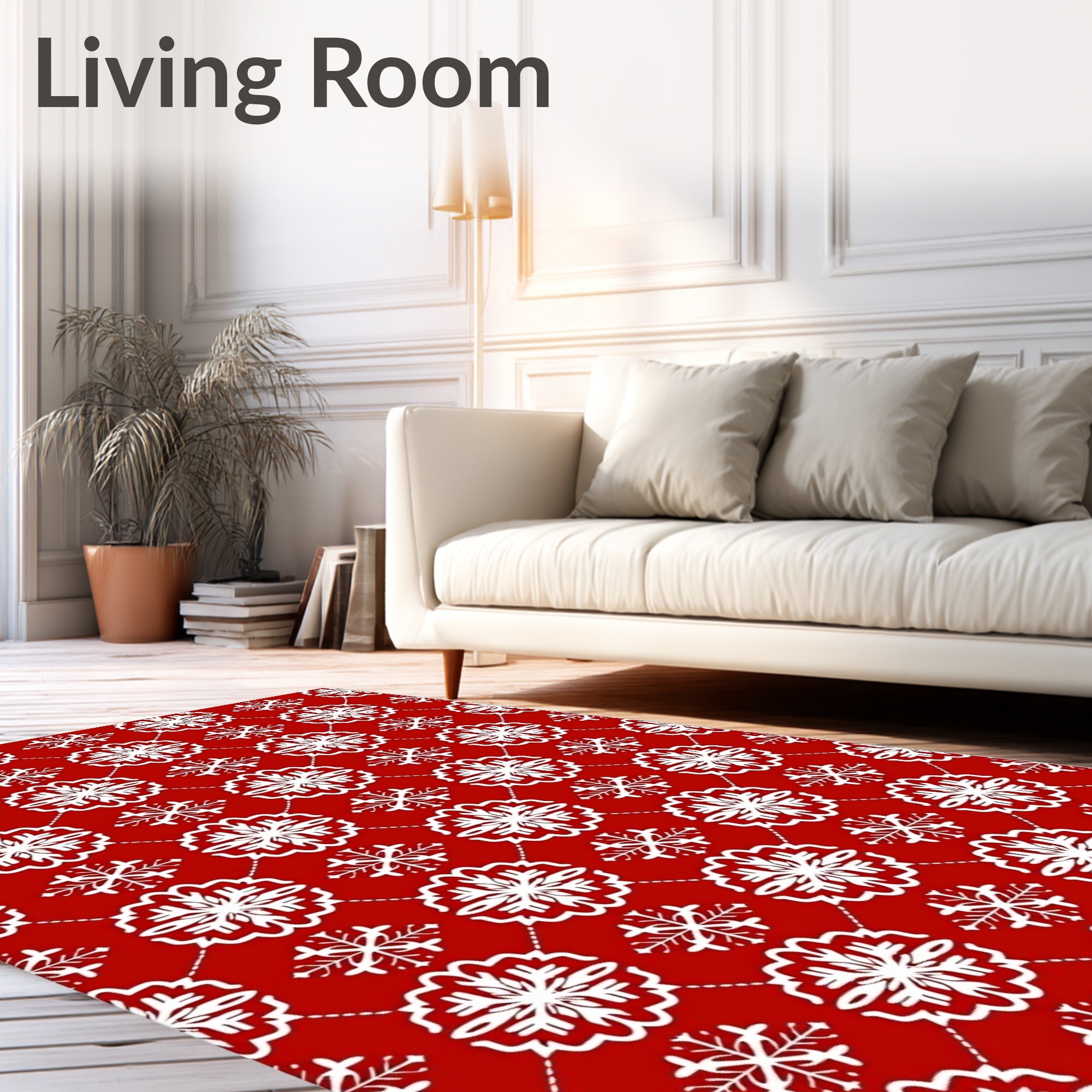 Red White Ice Flower Lattice Area Rug