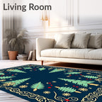 Navy Blue Winter Forest Snowflakes Rug