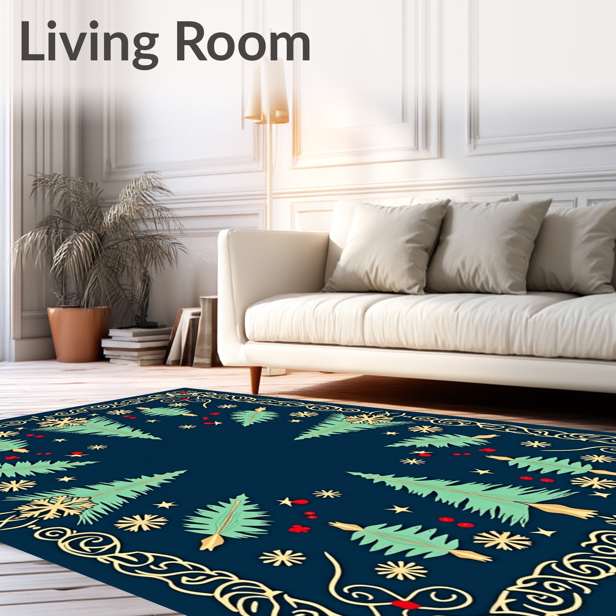 Navy Blue Winter Forest Snowflakes Rug