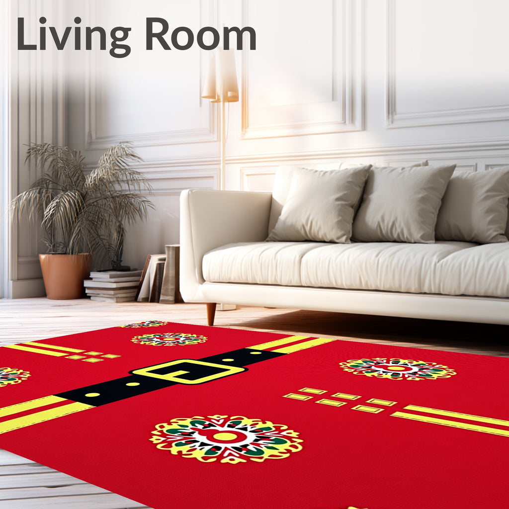 Red Yellow Festive Medallion Belt Accents Rug