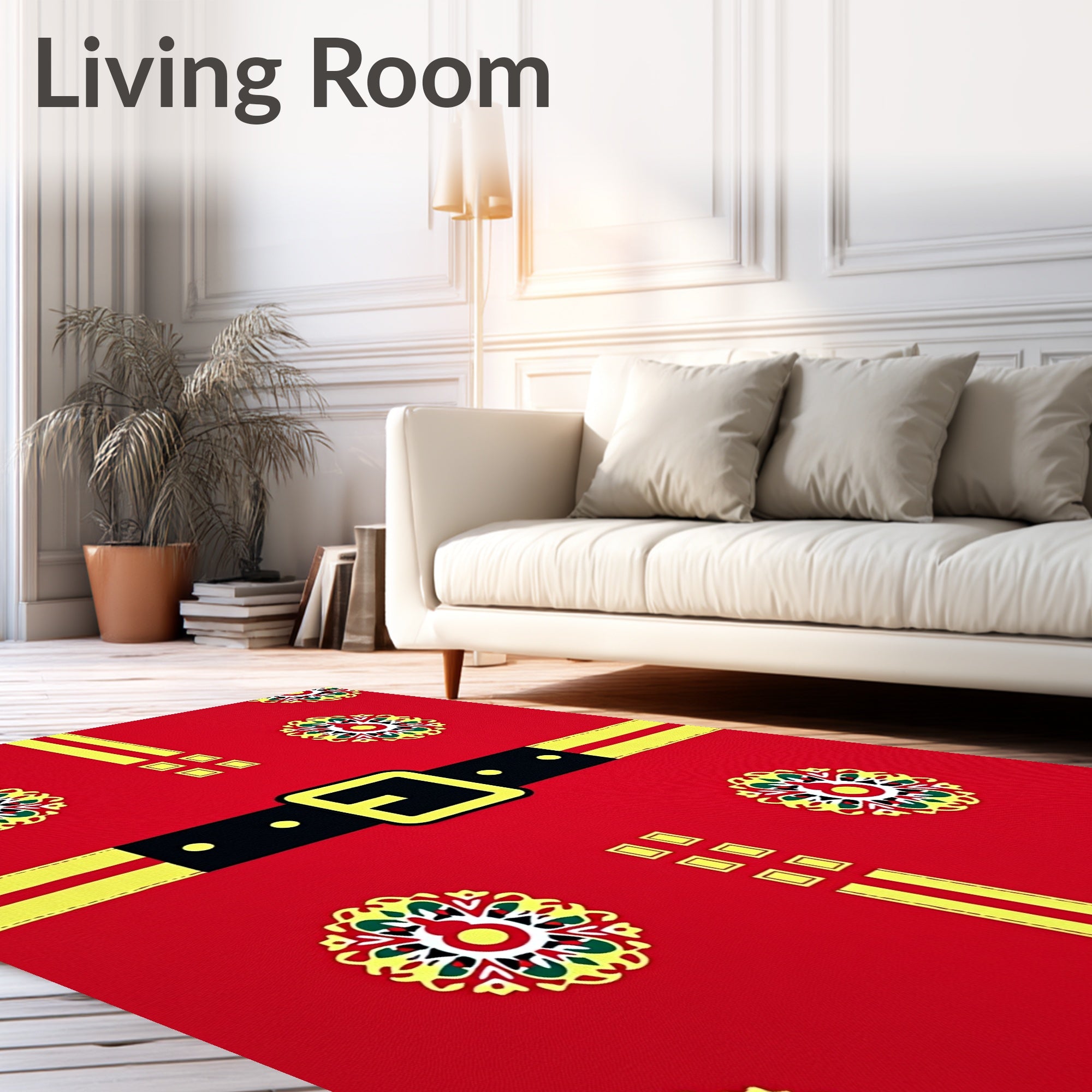 Red Yellow Festive Medallion Belt Accents Rug
