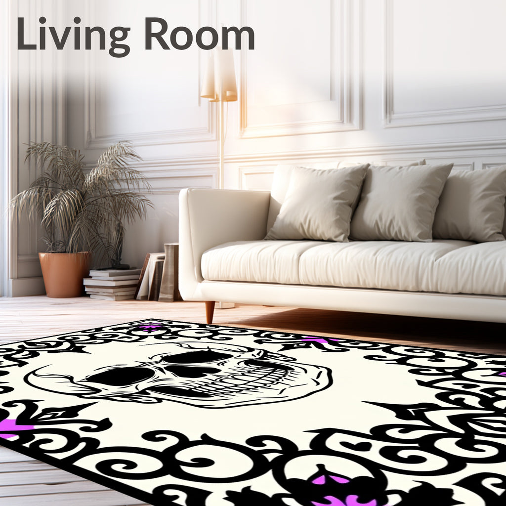 Ornate Skull Floral Frame Rug