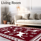 Crimson Deer Snowflake Winter Border Rug