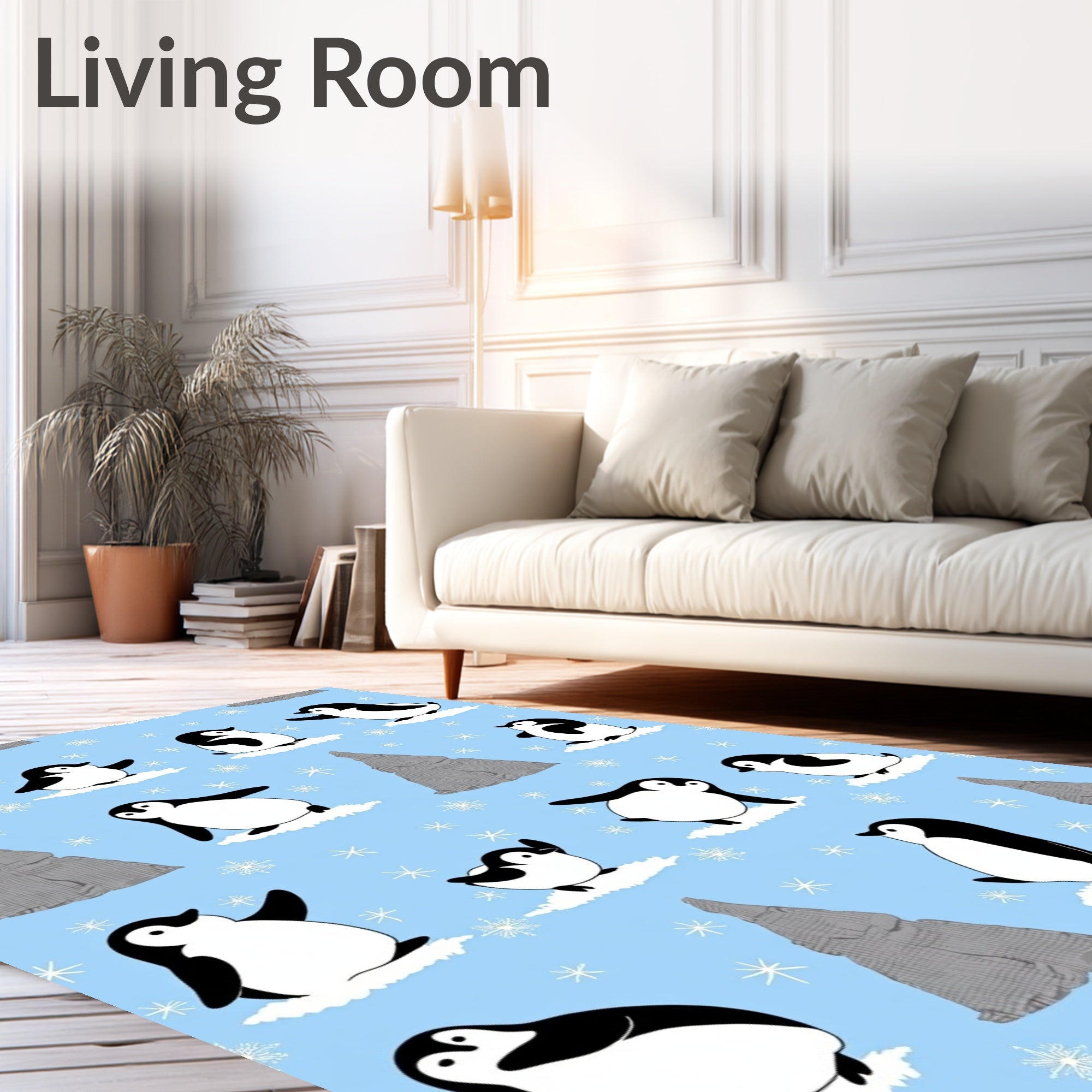 Whimsical Penguin Snowflakes Iceberg Background Rug